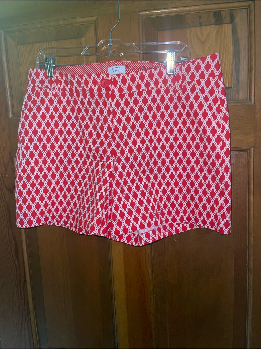 crown & ivy Red and White Geometric Print Shorts